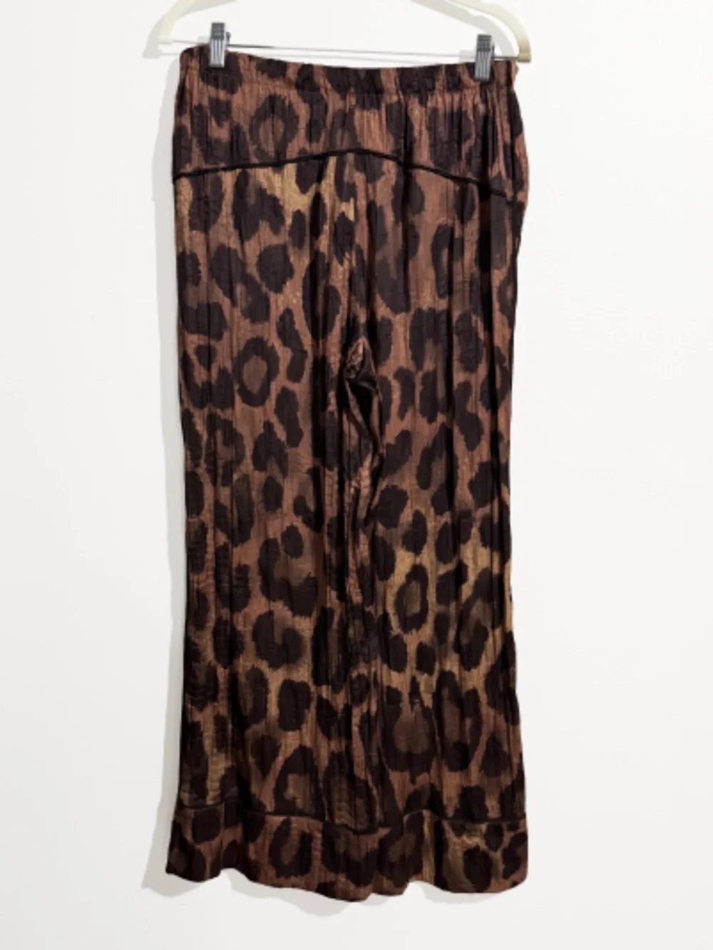 Free People Brown All Out Leopard Hammered Satin Wide Leg Pants Medium